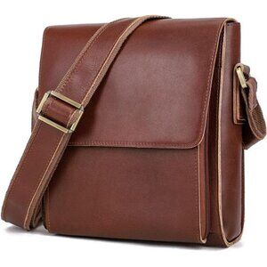 Leather Messenger Shoulder Crossbody Bag for Men Work Business Vintage Magnetic